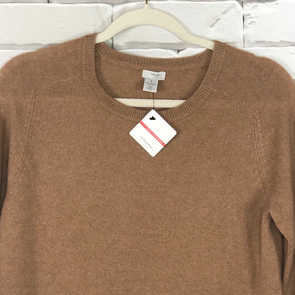 Halogen Cashmere Crew Neck Sweater Tan Camel NWT - Picture 3 of 6